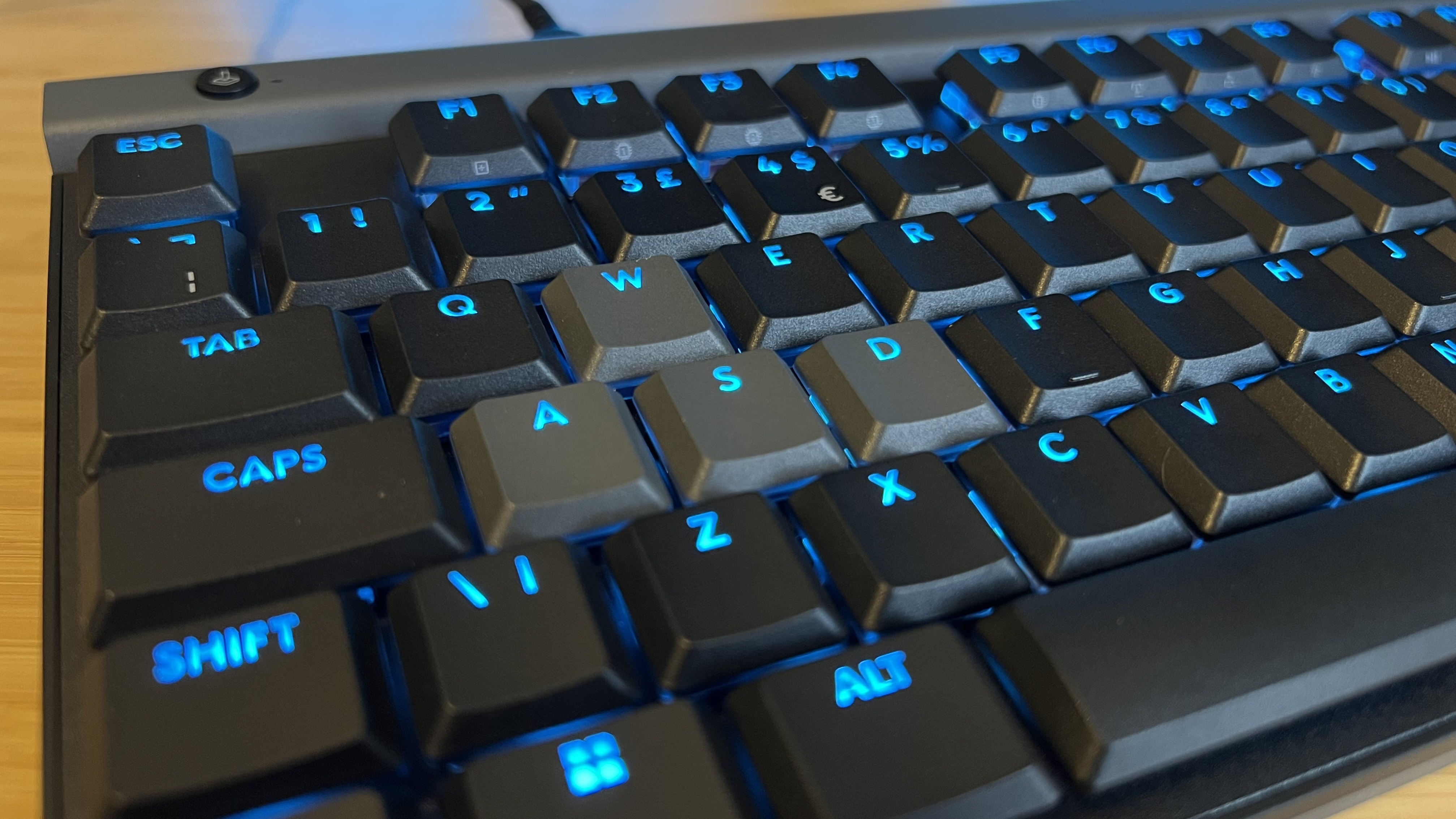 Close up on WASD keys on Logitech G515 Rapid TKL gaming keyboard