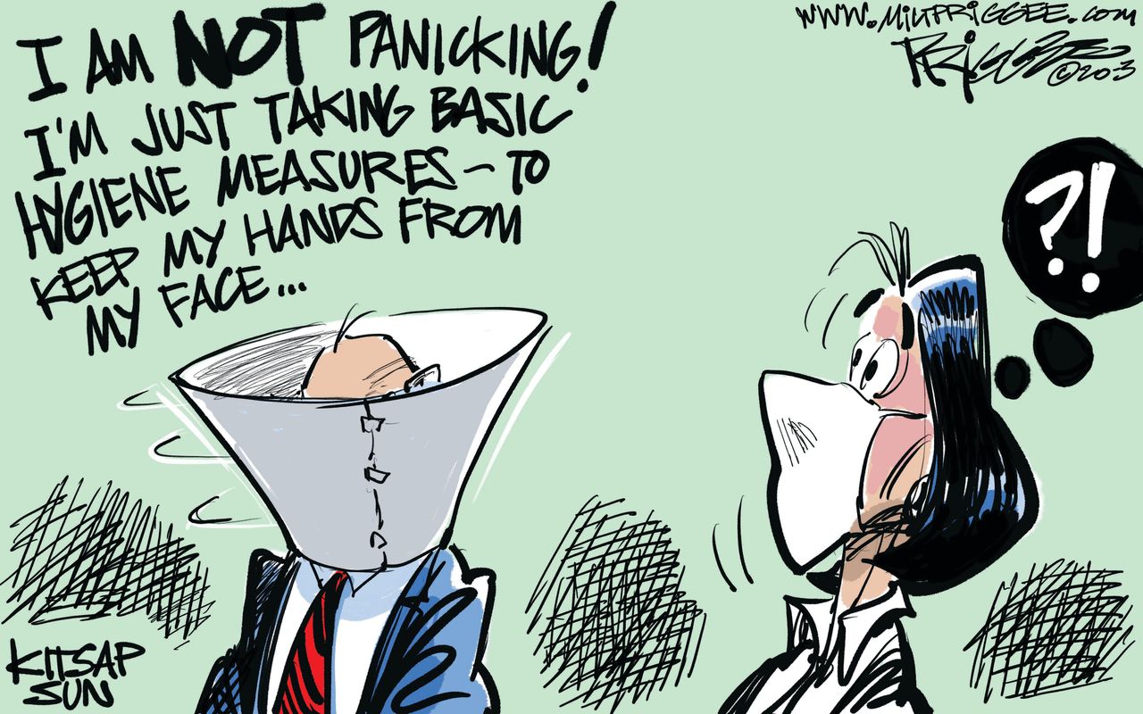 Editorial Cartoon U.S. panic basic hygiene coronavirus pandemic