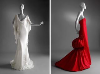 Boldini-style chiffon white evening dress, Valentino Red taffeta evening gown