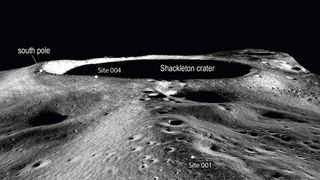Potential landing sites of NASA's Artemis 3 mission around the Shackleton crater near the lunar south pole.