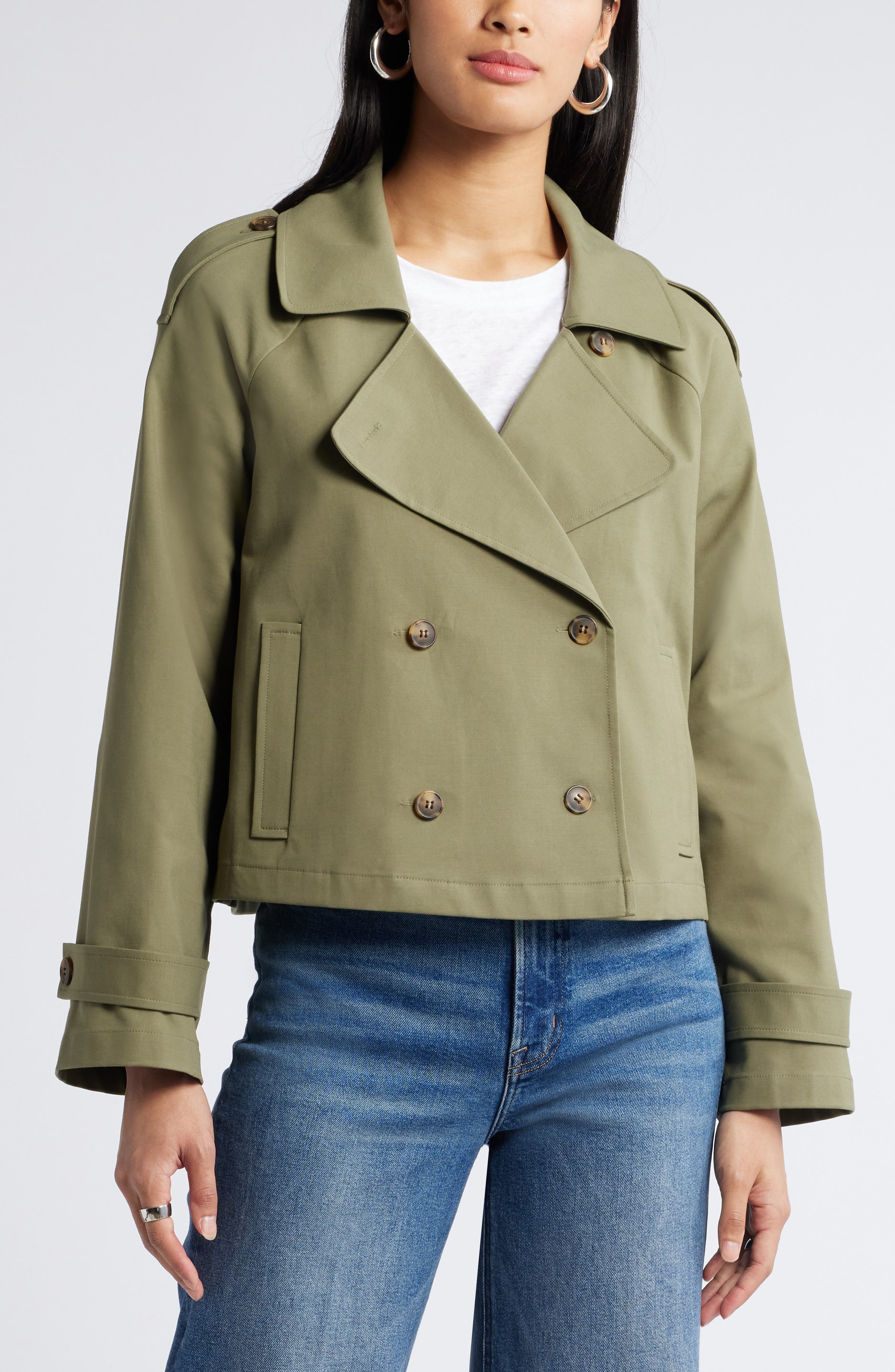 Crop Stretch Cotton Trench Coat