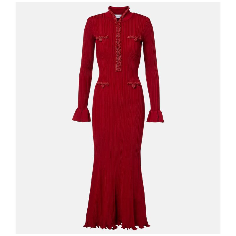 Self-Portrait , Beaded Ribbed-Knit Midi Dress