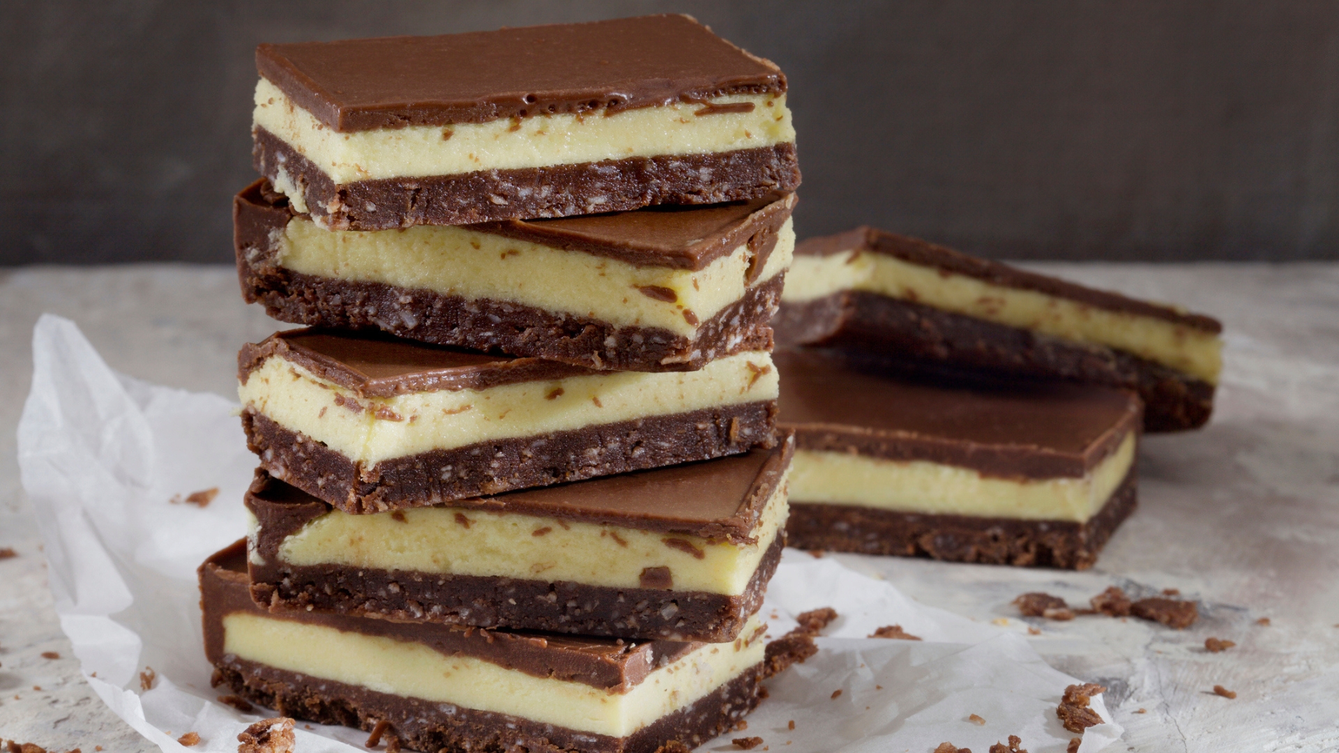 A stack of Nanaimo bars
