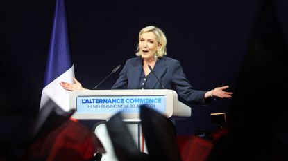 Marine Le Pen celebrates far-right victory in France