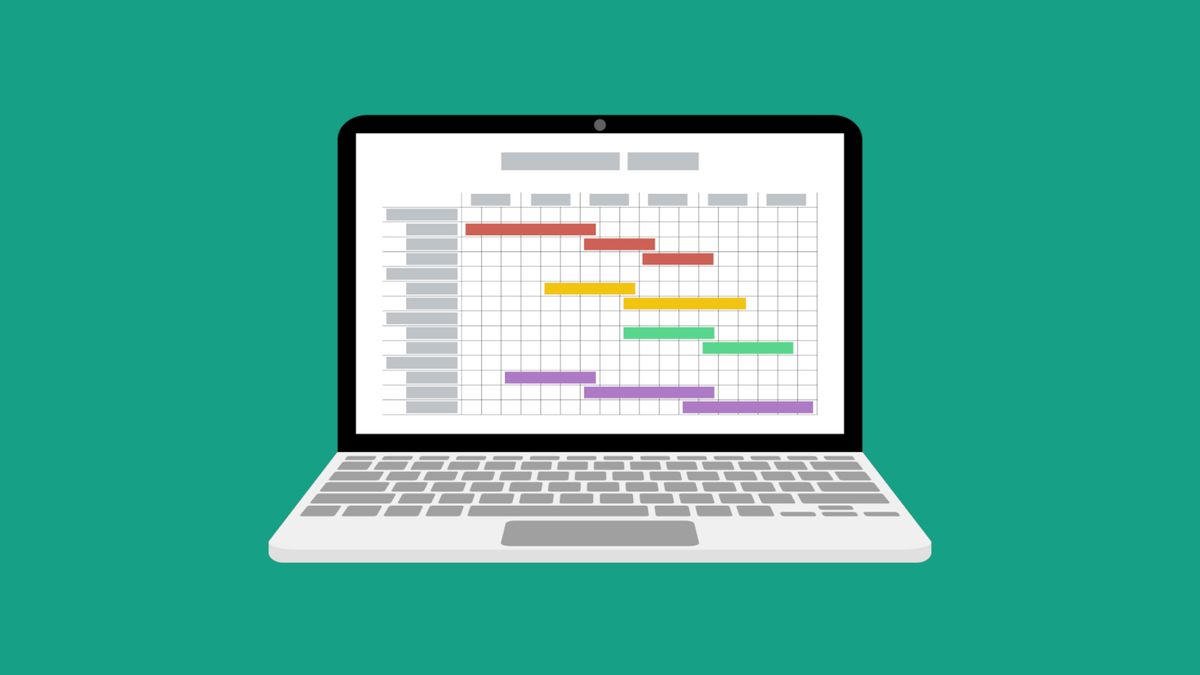 An illustration of a laptop displaying a gantt chart