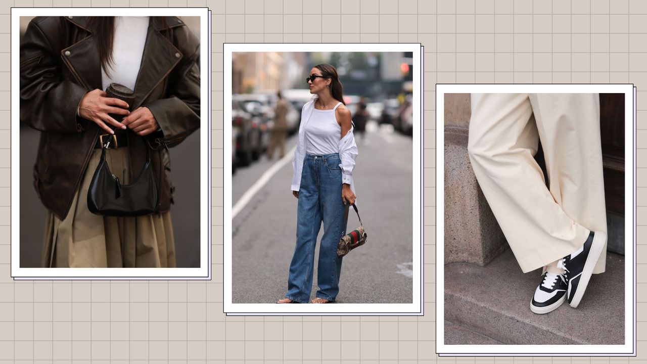 shots of three women dressed in stylish outfits attending various fashion weeks