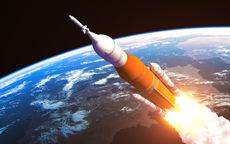 Space Launch System Over The Earth. 3D Illustration. NASA Images Not Used.