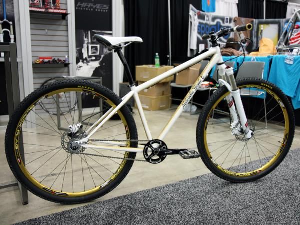 Milwaukee Bicycle Co. provided the Hayes Bicycle Group with this steel hardtail frame on which to hang its goods at NAHBS.