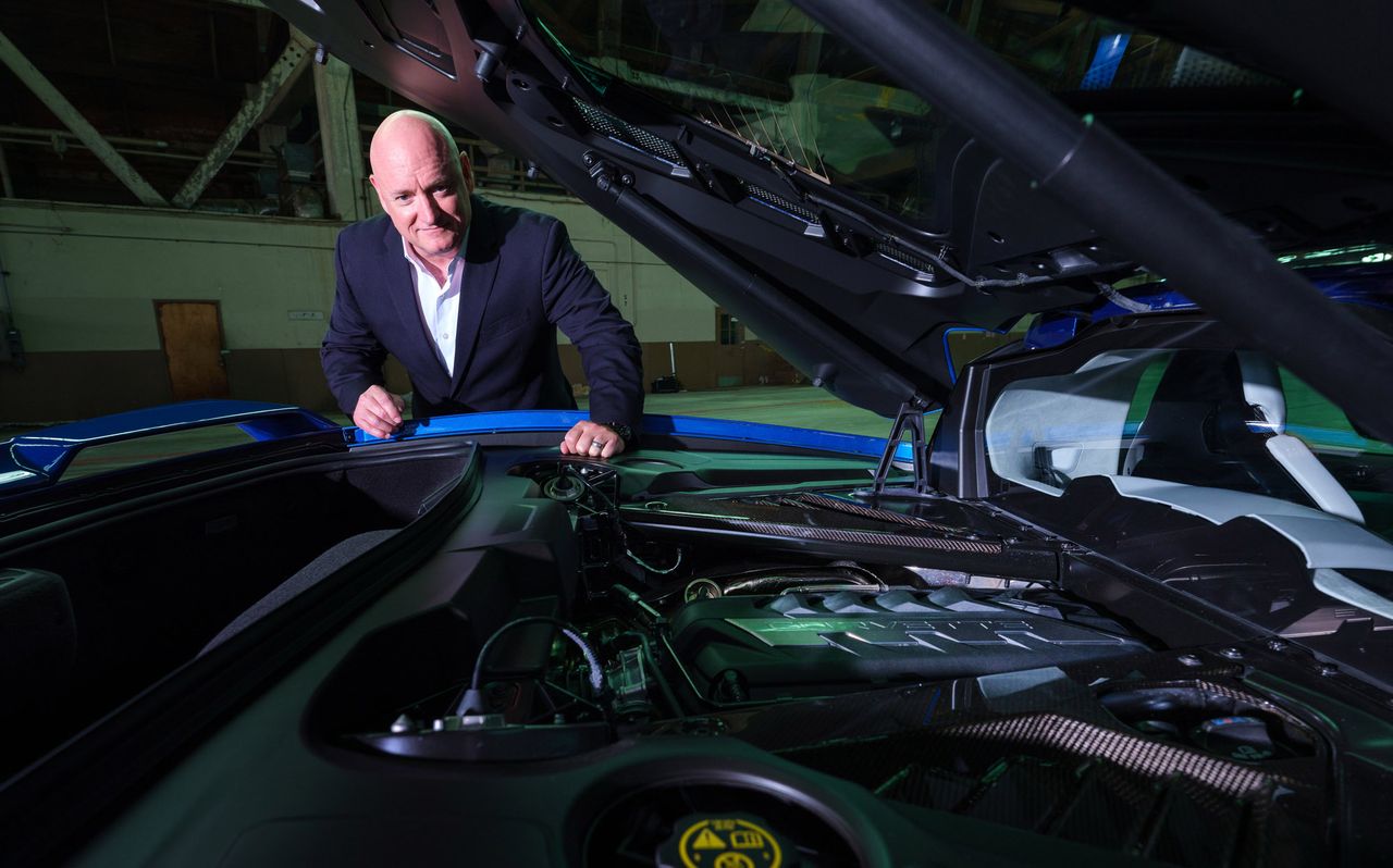 Former astronaut Capt. Scott Kelly with the 2020 Chevrolet Corvette Stingray prior to its reveal Thursday, July 18, 2019 in Tustin, California. Astronauts and Corvettes have a long history, dating back to the first U.S. astronauts ever to fly in space.