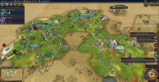 My civilization at turn 110 with four cities and my starting Settler hanging out in Toronto.