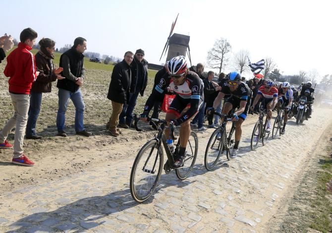 Fabian Cancellara (RadioShack - Leopard) leads Eisel, Terpstra and Boom