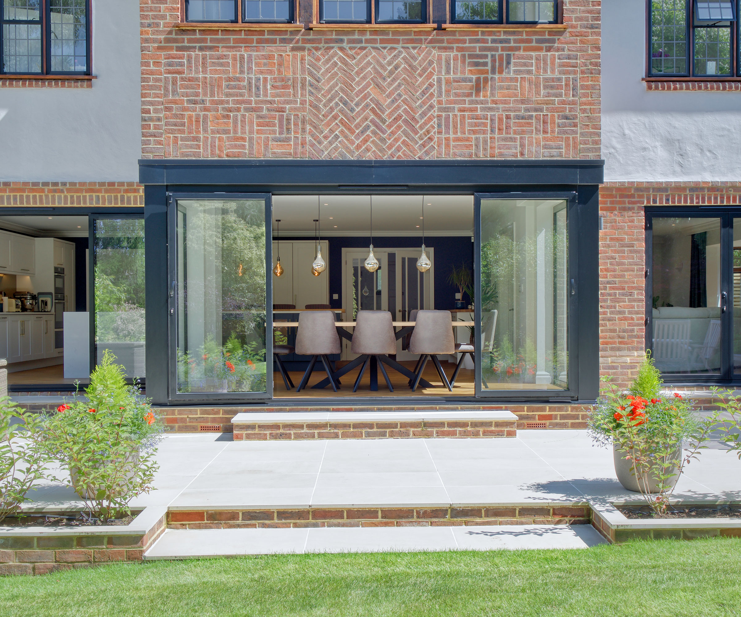 grey aluminium French doors on rear dining room extension