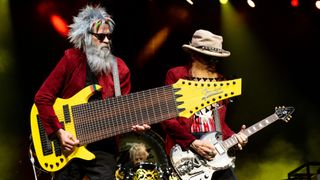 Musicians Elwood Francis, Frank Beard and Billy Gibbons of ZZ Top performs onstage during Day 1 of the 2023 Stagecoach Festival on April 28, 2023 in Indio, California.