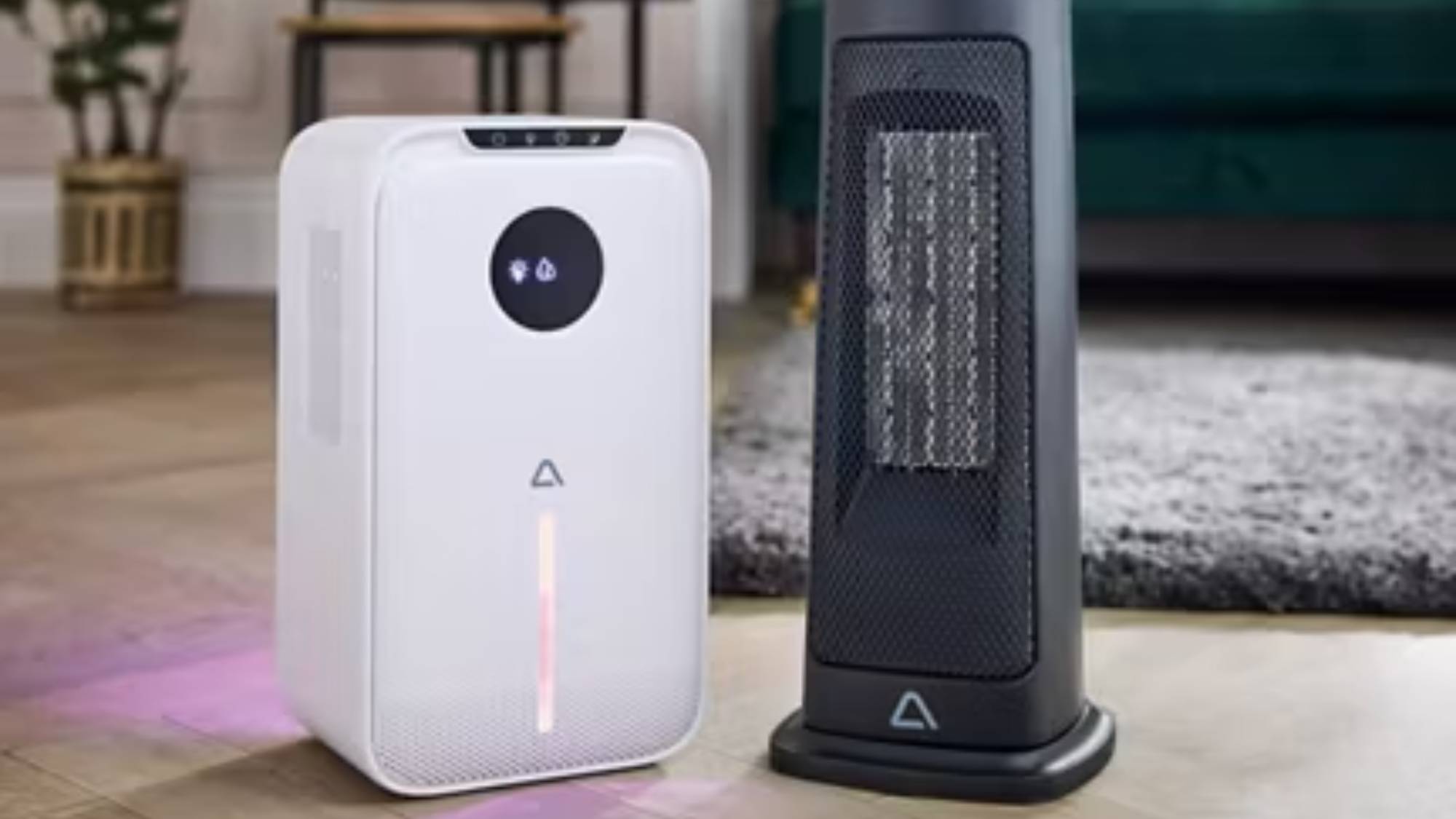 Aldi's new dehumidifier next to its new ceramic tower heater