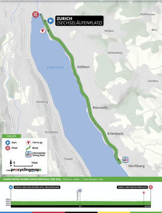 Course map and profile of the Women's Junior ITT at the Zurich UCI Road World Championships 2024