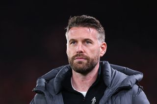 Rob Edwards the head coach / manager of Luton Town during the Premier League match between Liverpool FC and Luton Town at Anfield on February 21, 2024 in Liverpool, England. (Photo by Robbie Jay Barratt - AMA/Getty Images)