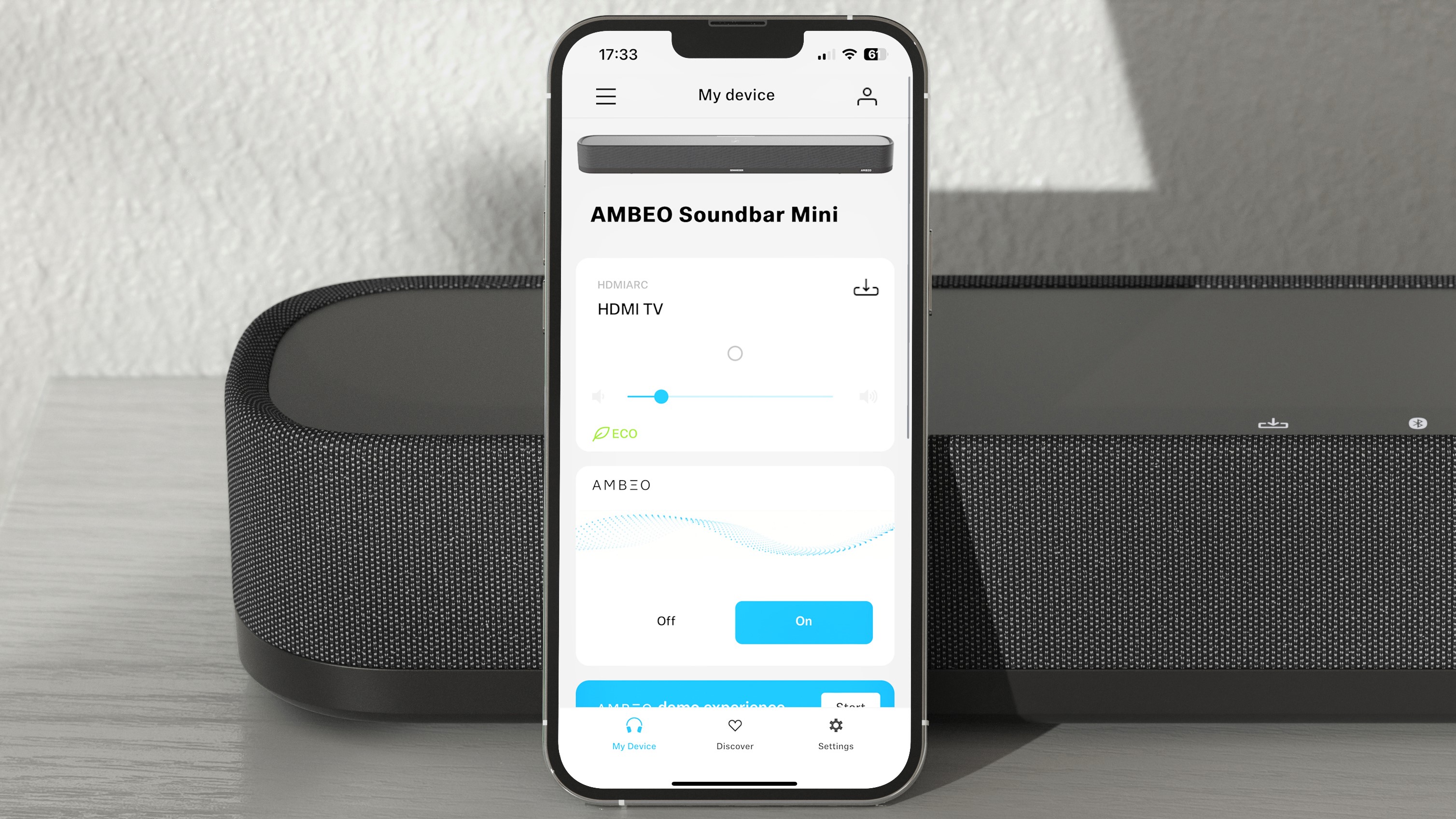 صورة PR توضح تطبيق Sennheiser Smart App لجهاز Sennheiser Ambio Soundbar Mini