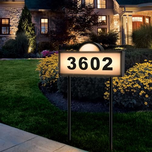 Solar Address Signs for Yard, Solar Powered Address Sign With Warm White &amp;amp; Cold White, Ip65 Waterproof Solar House Numbers for Outside, Led Illuminated Plaques Wall Mounted &amp;amp; in Ground
