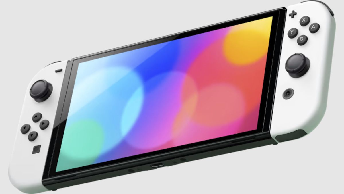 The Nintendo Switch OLED in handheld mode