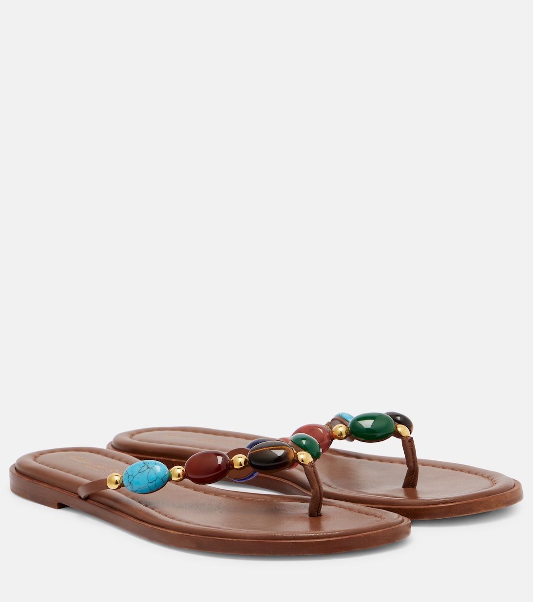 Shanti Embellished Leather Thong Sandals in Brown - Gianvito Rossi