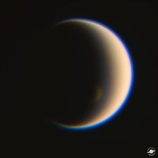 A composite of Saturn's moon Titan made from raw images acquired by NASA's Cassini spacecraft on Jan. 2, 2014.