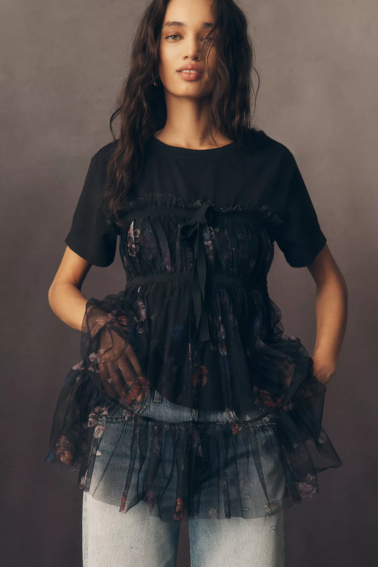 By Anthropologie Tiered Bow Tulle T-Shirt