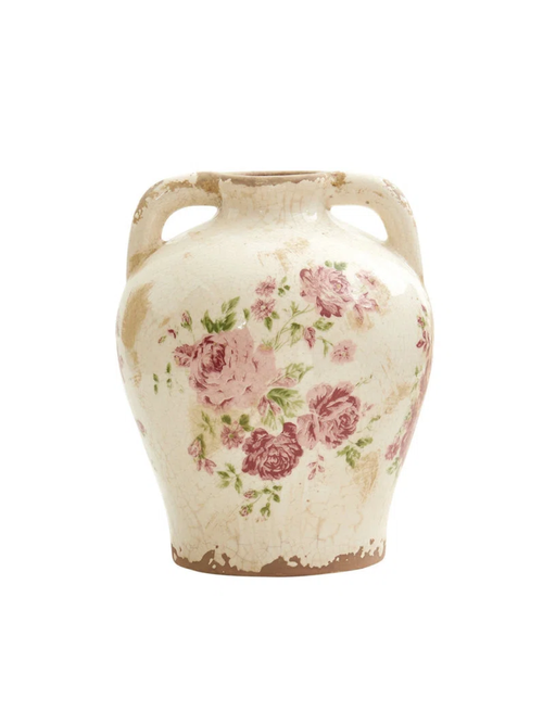 Escarleth 8&rdquo; Tuscan Ceramic Floral Print Table Vase