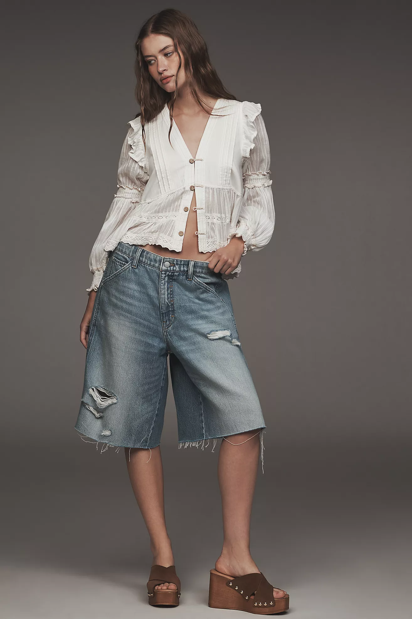 Pilcro Elastic-Back Denim Bermuda Shorts