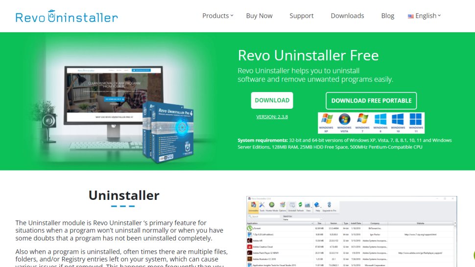 Website screenshot for Revo Uninstaller Free