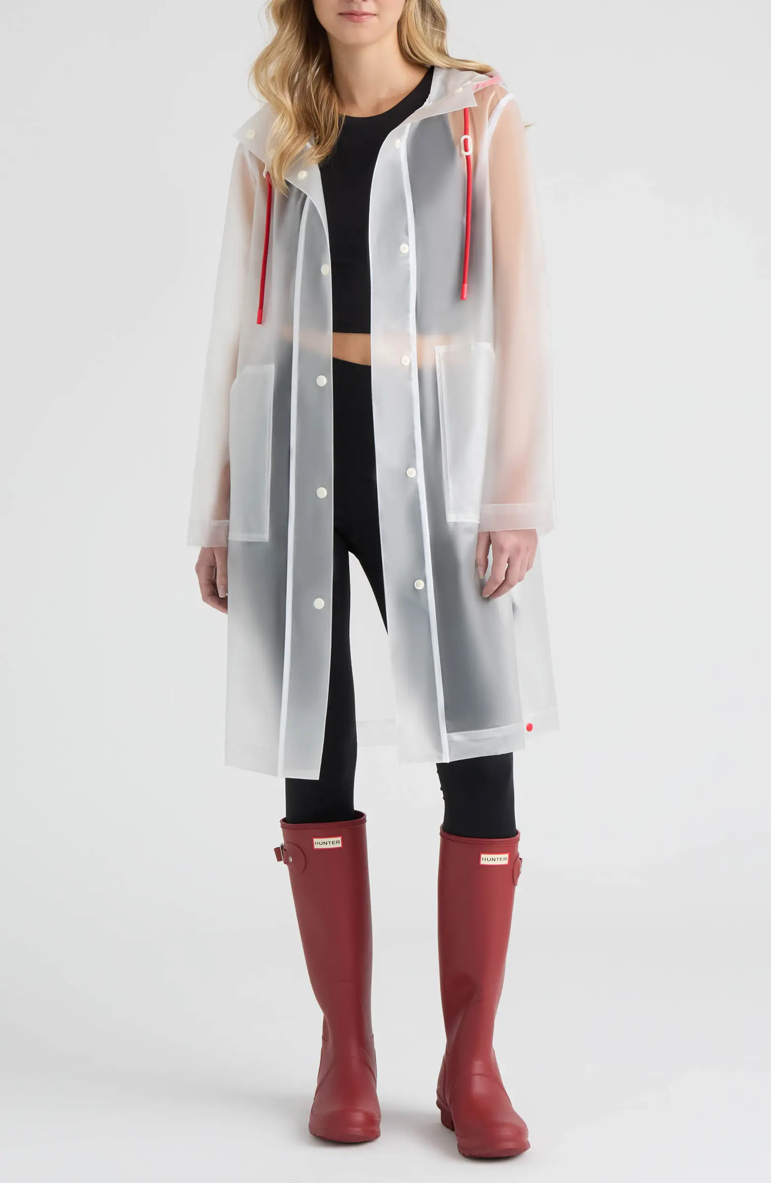 Hunter, Alexa Waterproof Longline Matte Transparent Hooded Raincoat