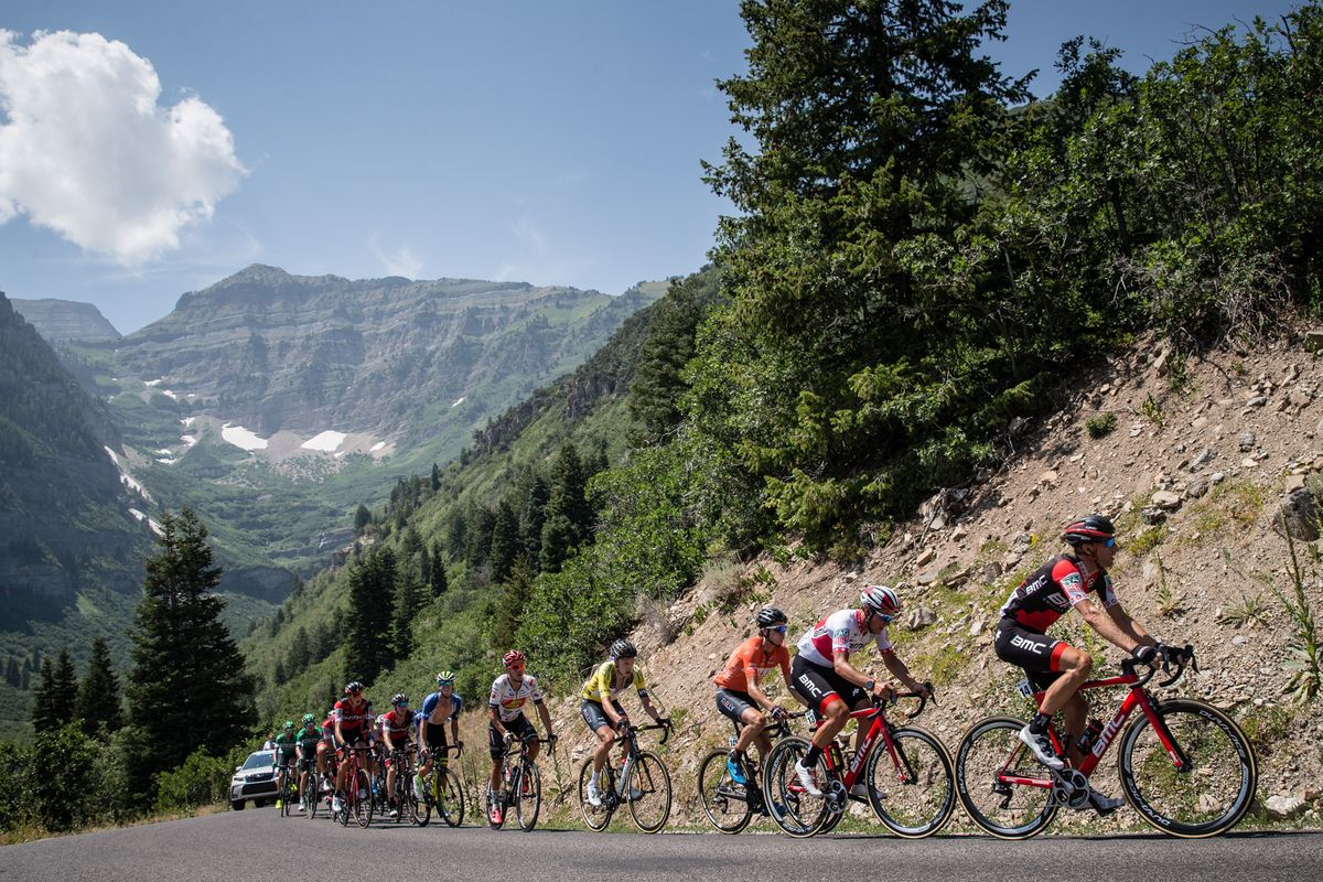 The peloton on the first climb during stage 6 at the Tour of Utah