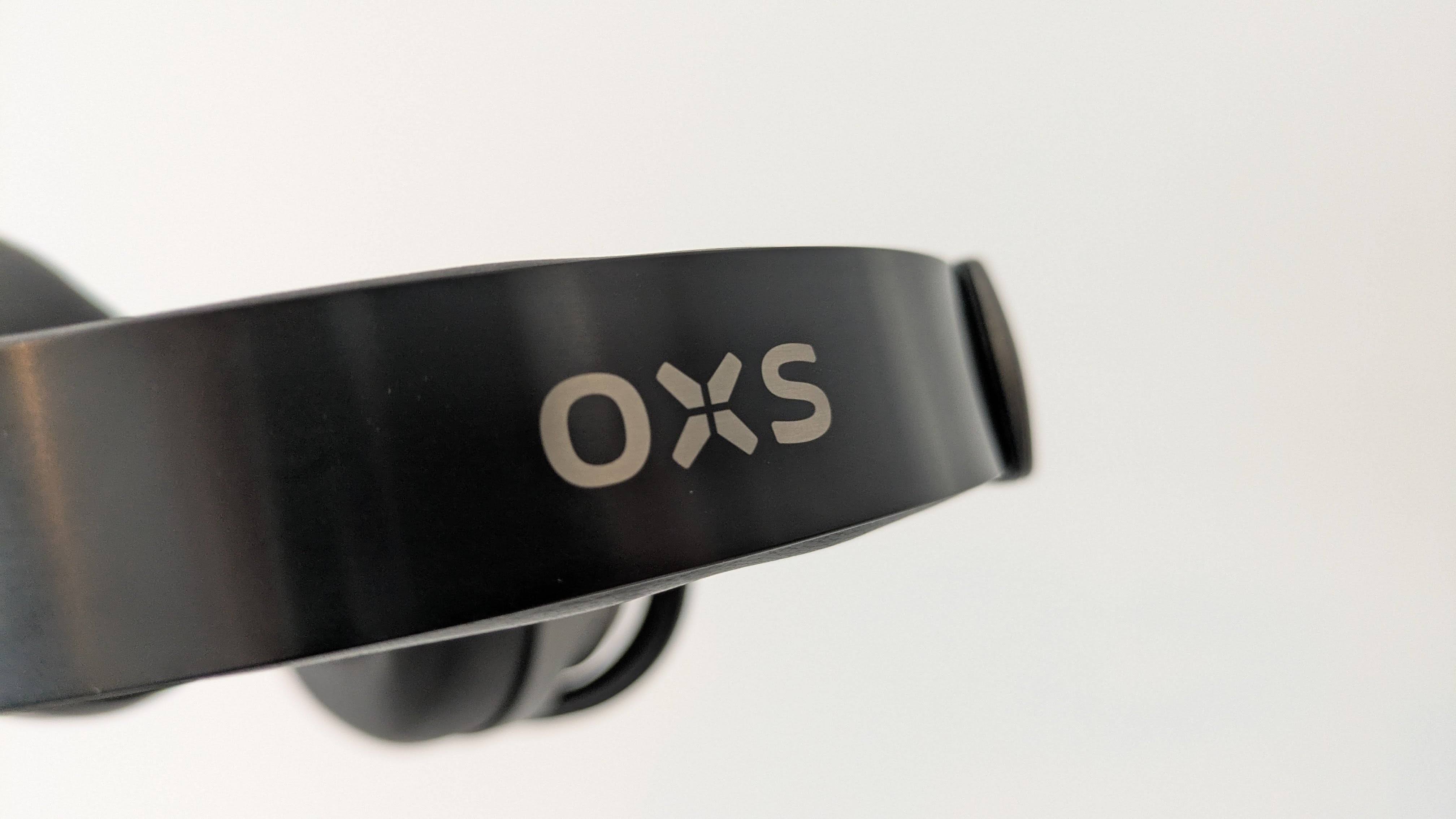 Close-up of top of headband on OXS Storm A2, with OXS logo visible