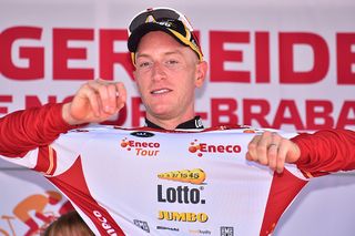 Jos van Emden (LottoNL-Jumbo) puts on the Eneco Tour leader's jersey