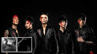 Black Veil Brides with an inset of their self-titled 2014 album and Metallica&#039;s self-titled &#039;Black&#039; album