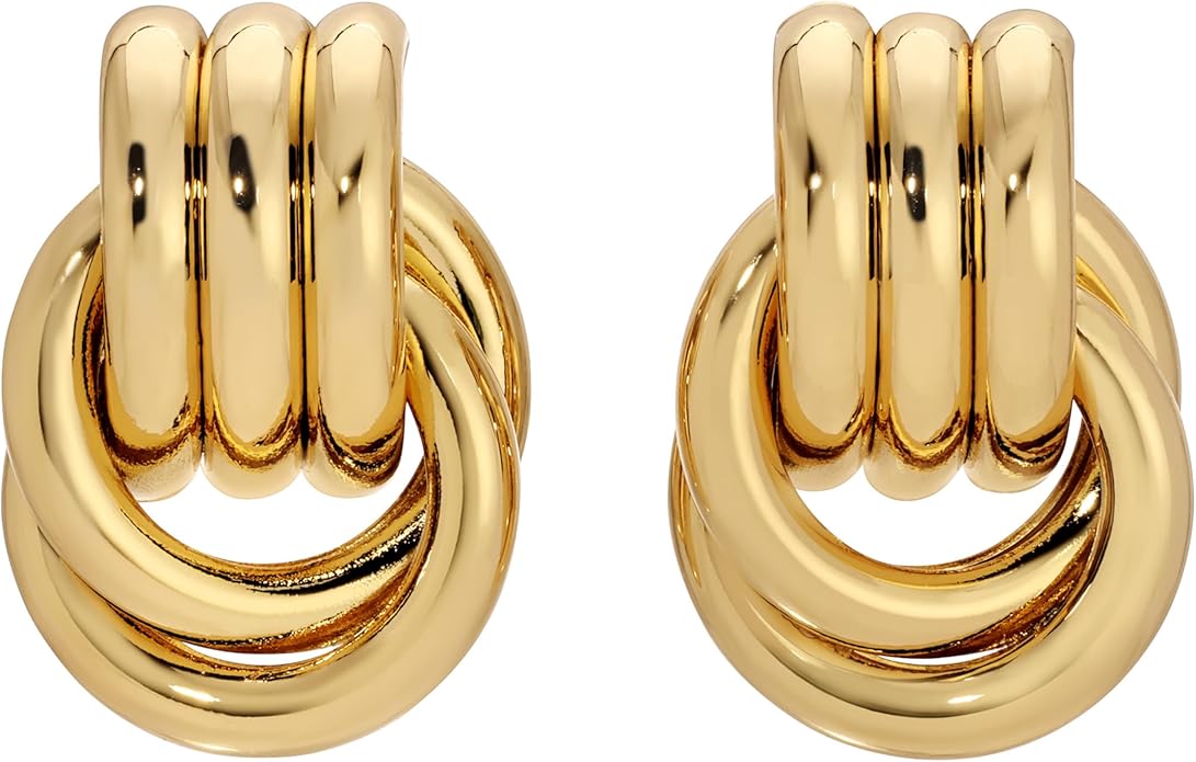 Heaven Mayhem, Baby Knot Gold Statement Earrings &amp;ndash; 18k Gold-Plated Earrings &amp;ndash; Modern Twisted Knot Design &amp;ndash; Bold Everyday Jewelry by Heaven Mayhem