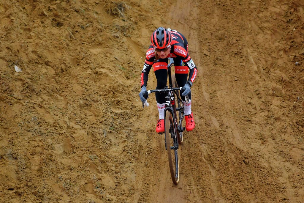 ZOLDER BELGIUM DECEMBER 26 Denise Betsema of The Netherland and Team Pauwels Sauzen Bingoal during the 16th HeusdenZolder World Cup 2020 Women Elite CX SPHeusdenZolder SuperprestigeCX Cyclocross on December 26 2020 in Zolder Belgium Photo by Luc ClaessenGetty Images