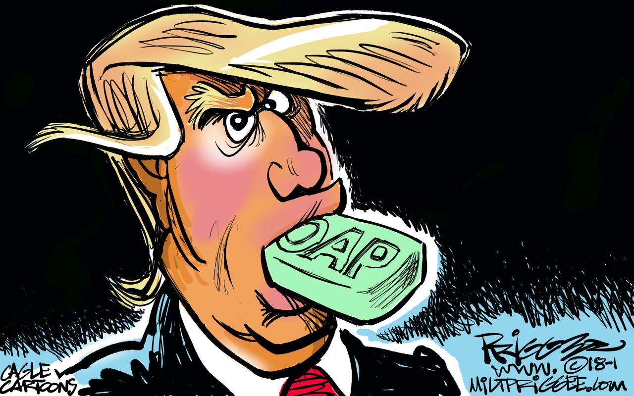 Political cartoon U.S. Trump racist comments