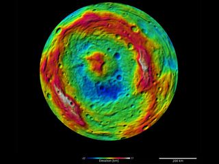 A False-Color Topography of Vesta's South Pole