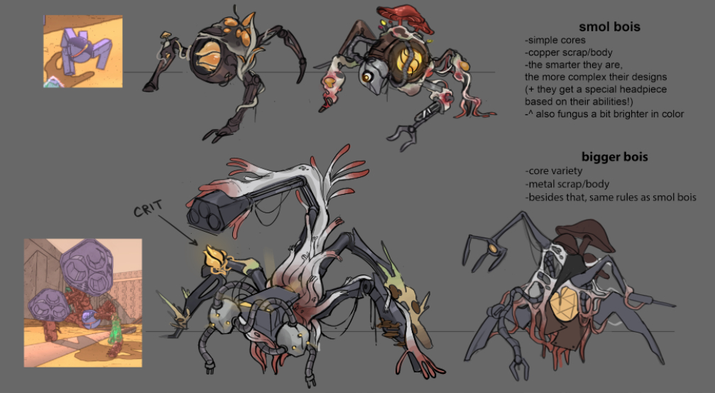 Concept art and screenshots from sci-fi shooter Mycopunk