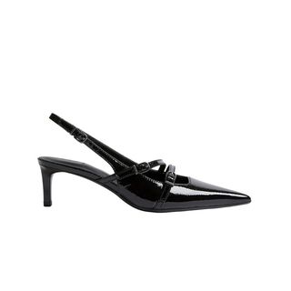 Leather Buckle Kitten Heel Slingbacks