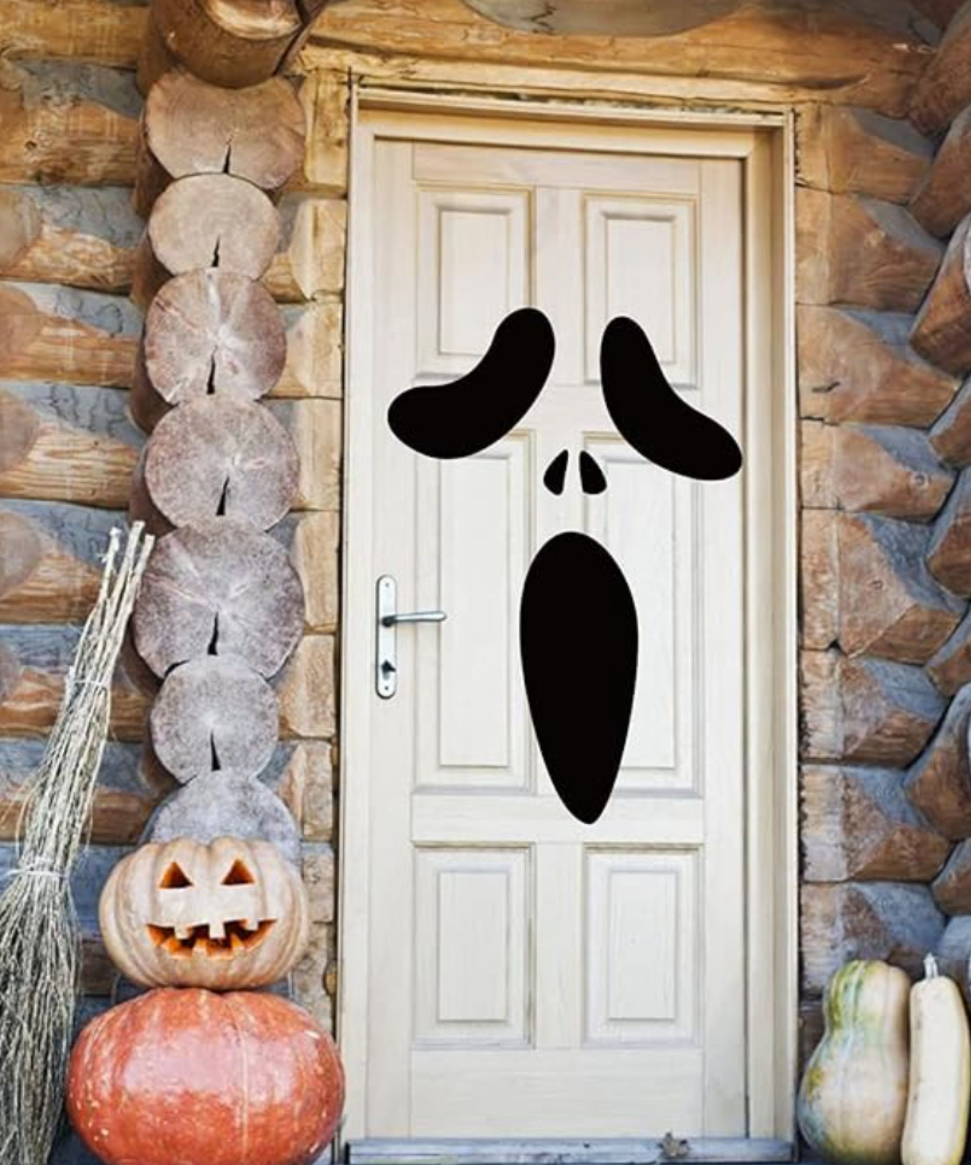 spooky door sticker on a front door