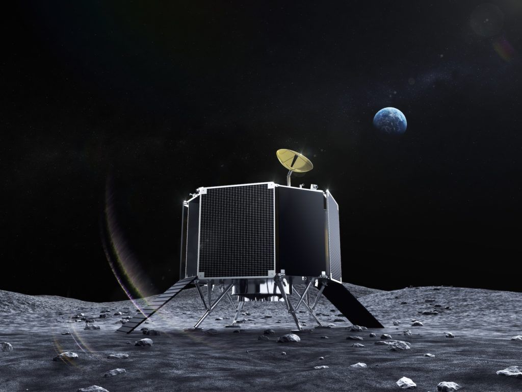 Artist&#039;s illustration of ispace&#039;s Series 2 robotic lander on the surface of the moon.