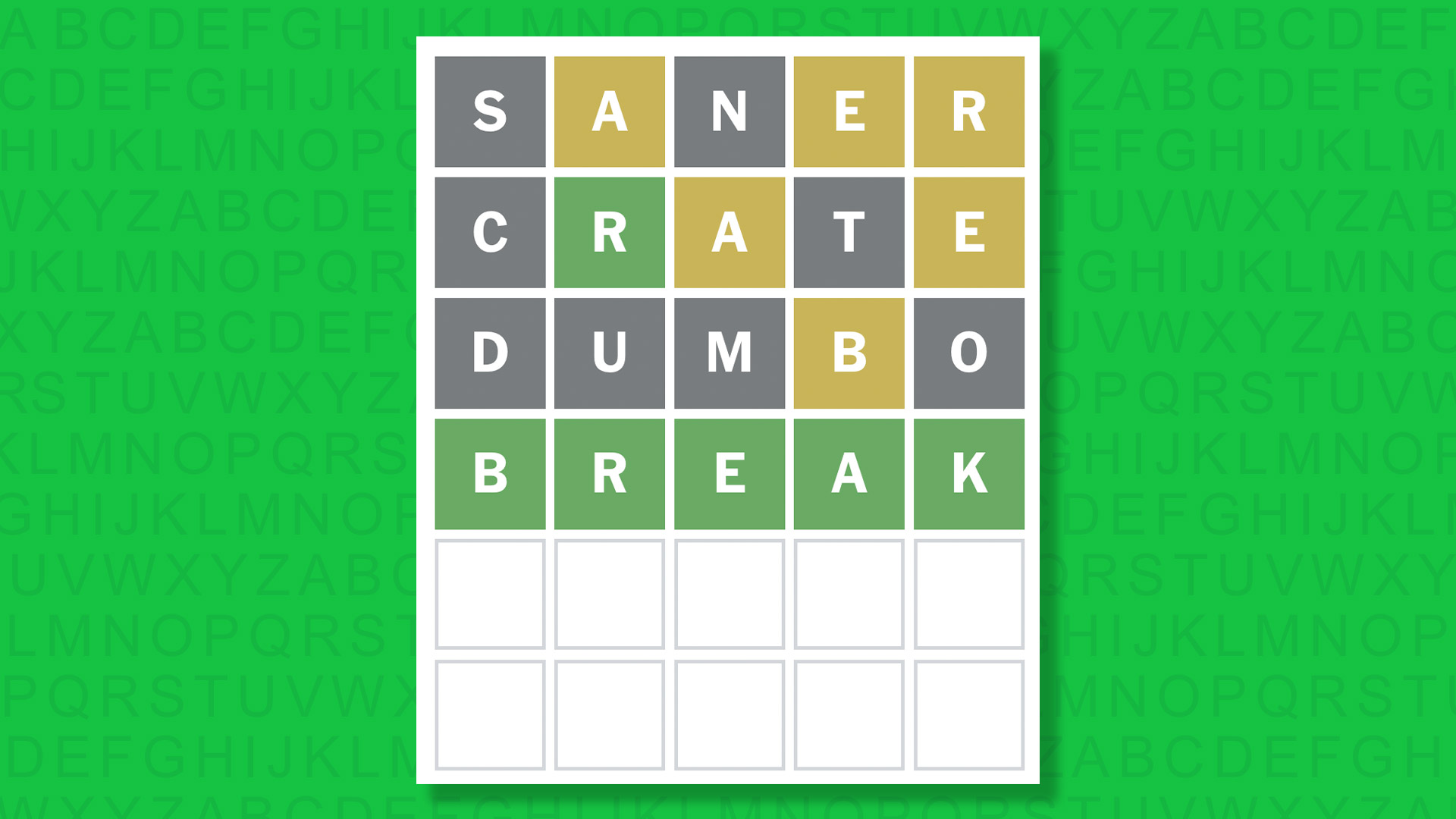 NYT Wordle answer for game 1819 on a green background