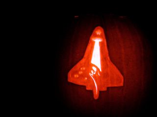 A STS-107 Halloween pumpkin carved by Liz Warren.