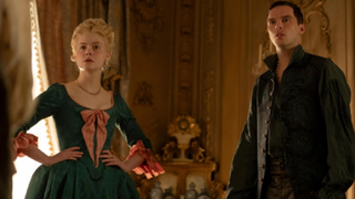 Elle Fanning and Nicholas Hoult in The Great.