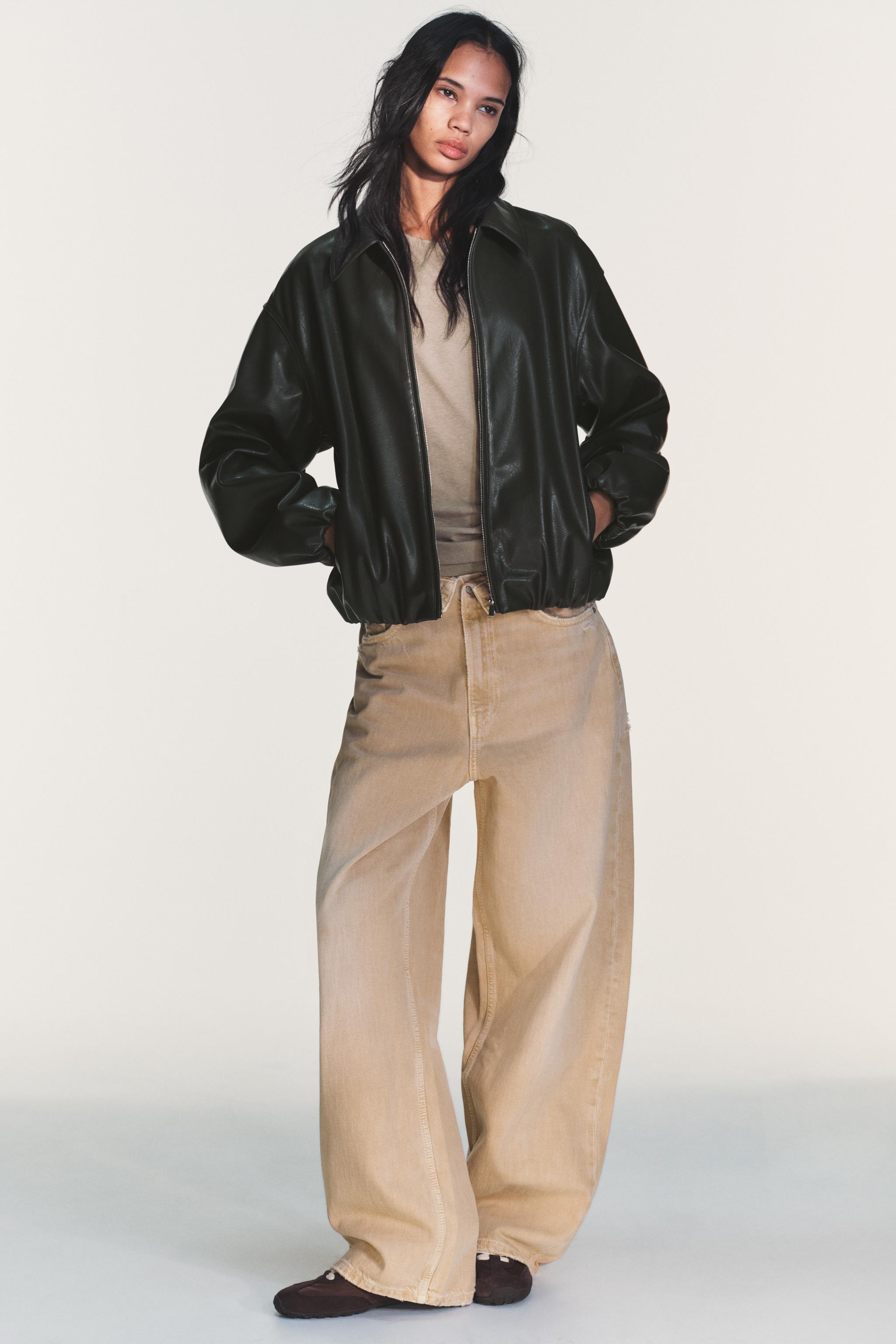 Faux Leather Jacket With Elasticated Details