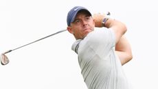 Rory McIlroy plays a wedge shot during practice for the 2023 US Open