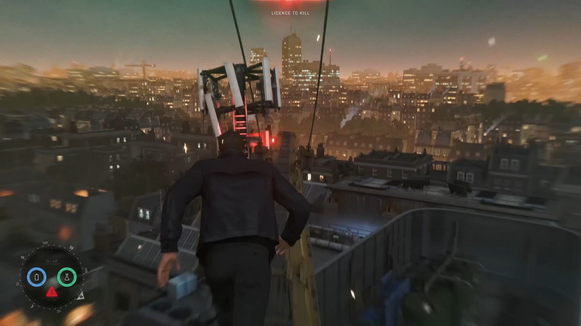 James Bond in 007 First Light runs along a collapsing crane in London