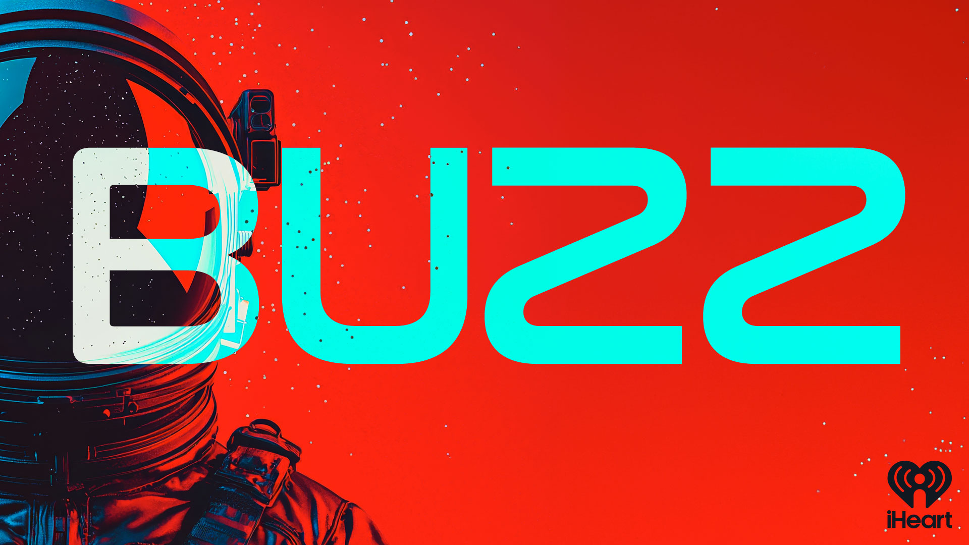 a silhouette of a spacesuit with the word &quot;BUZZ&quot; against a red backdrop