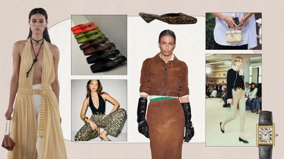 A collage of runway, influencer, and celebrity images featuring the biggest luxury trends for fall 2024.